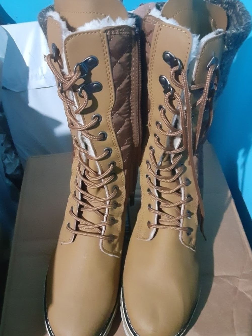 Polar Women's Tan Lace-Up Faux Fur Winter Boots